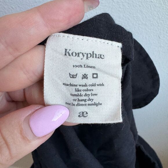 Koryphae 100% Linen Lagenlook Casual Black Straight Leg Pant Trouser Size Small - Picture 5 of 6